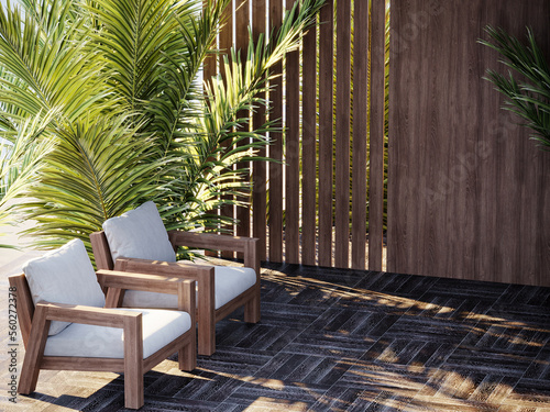 Obraz na płótnie Armchairs bench furniture exterior on the terrace patio garden