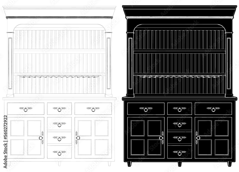 Cupboard Sideboard Buffet Vector. Illustration Isolated On White Background. A Vector Illustration Of Cupboard Furniture.