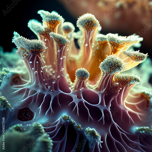 abstract image of a growing mycelium or fungus for industrial use, AI generated