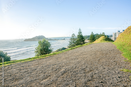 gravel track or walkway around and up Mount Maunganui, Tauranga.