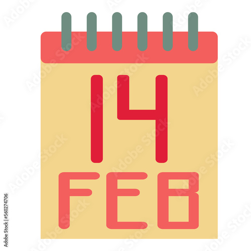 Simple flat 14 february calendar list red