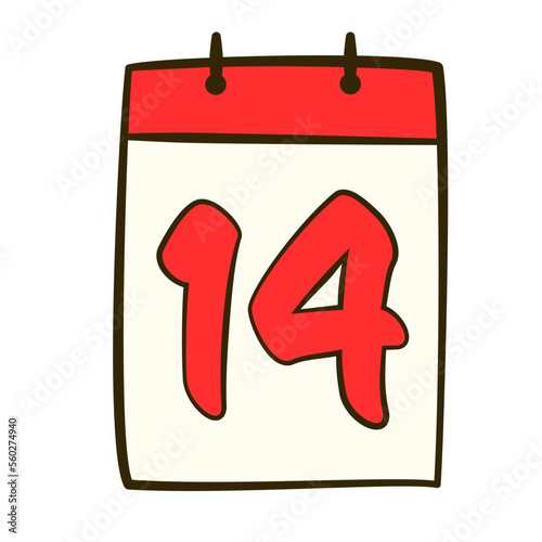 Calendar with date 14 February. Valentine's day.  Flat icon. Vector illustration