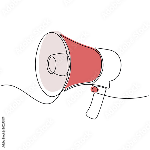 Loudspeaker megaphone vector one line continuous drawing illustration. Hand drawn linear mouthpiece. Bullhorn silhouette icon. Hand hold speaker, alert. Information, broadcast, message, news concept.