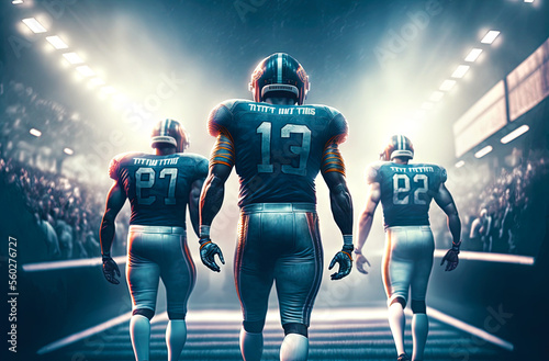 American football players going to play their match. Postproducted generative AI digital illustration. photo