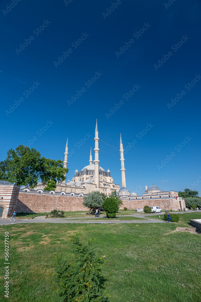 View of  Edirne city landmark Selimiye Mosque, masterpiece of Architect Sinan the head architect of ottoman empire with beautiful details and arts