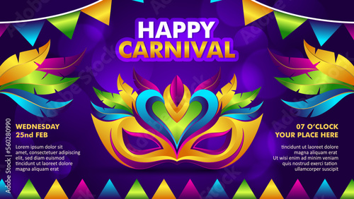 Colorful Brazilian carnival or mardi gras party banner or flyer template