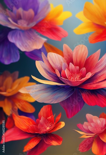 Floral background with soft pastel colors. organic  colorful flowers pattern. Flower illustration with leafs  made with Generative AI