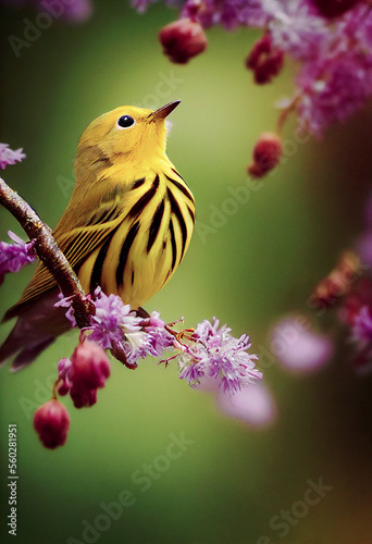 Tiny yellow warbler bird in the forest ,made with Generative AI photo