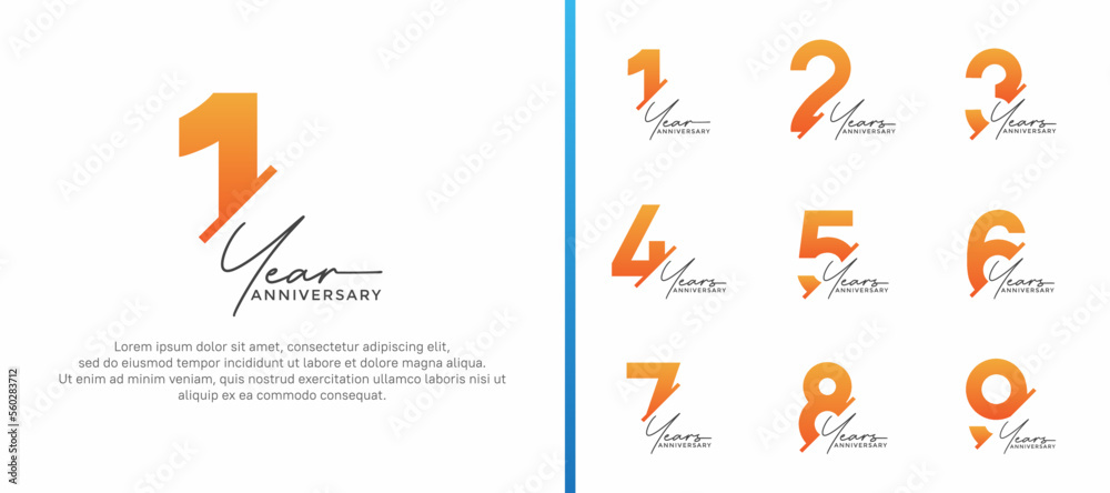 set of anniversary logo style blue and orange color on white background for special moment