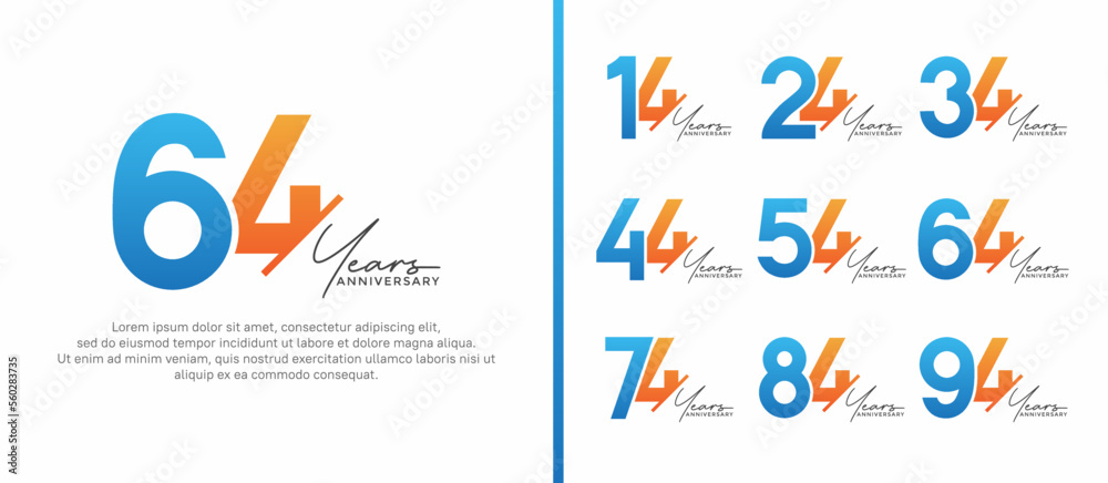 set of anniversary logo style blue and orange color on white background for special moment set of anniversary logo style blue and orange color on white background for special moment