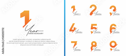 set of anniversary logo style blue and orange color on white background for special moment