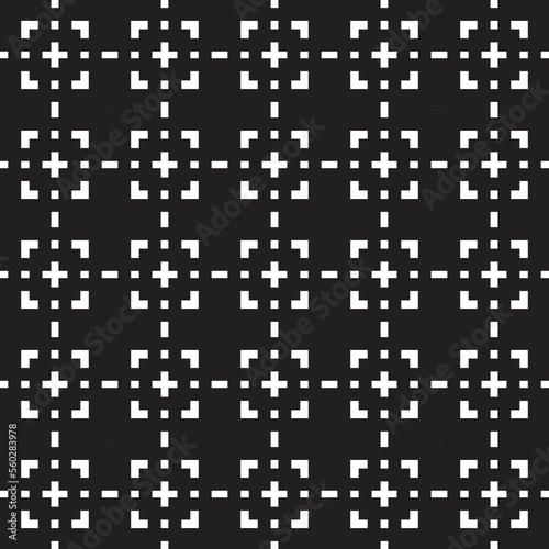 Geometric seamless pattern in black and white with plus symbol. Vector eps 10