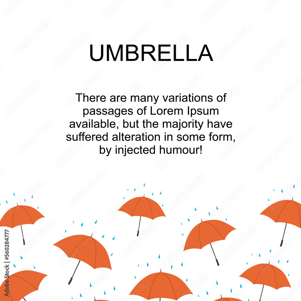 Design banner with raining drops and umbrella on white background. vector illustration