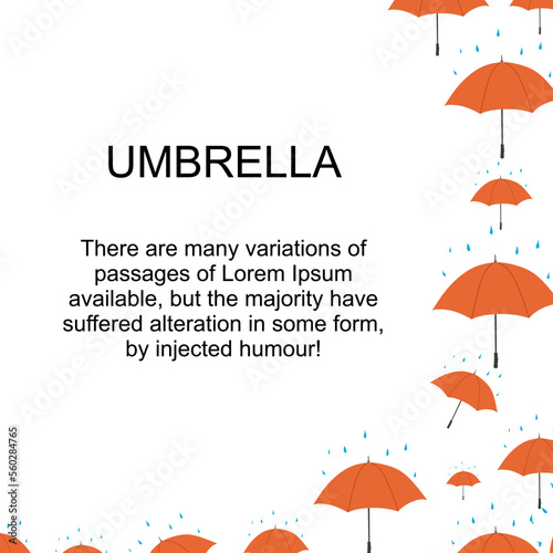 Rainy season. Design banner with raining drops and umbrella on white background. vector illustration