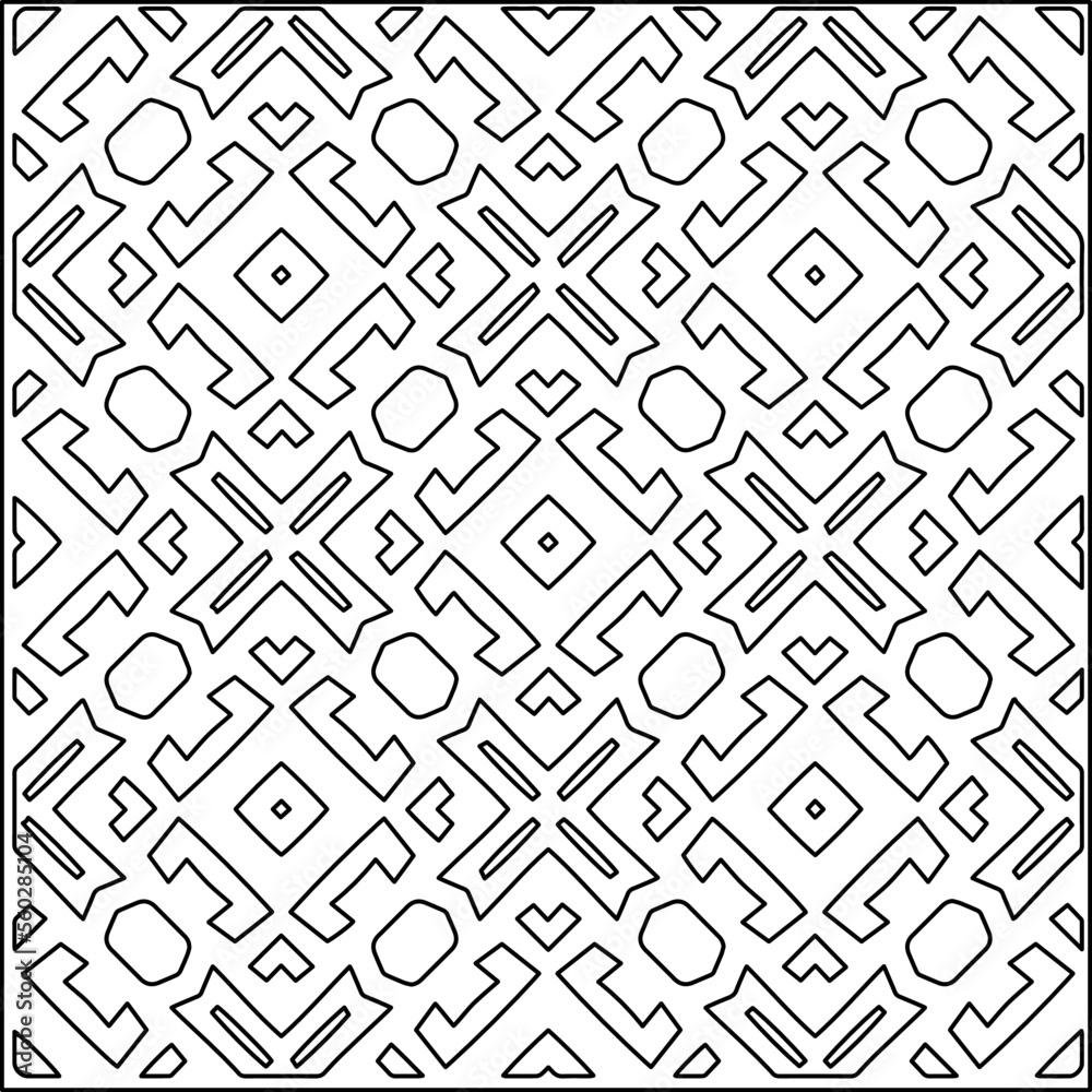 Stylish texture with figures from lines.
Abstract geometric black and white pattern for web page, textures, card, poster, fabric, textile. Monochrome graphic repeating design. 