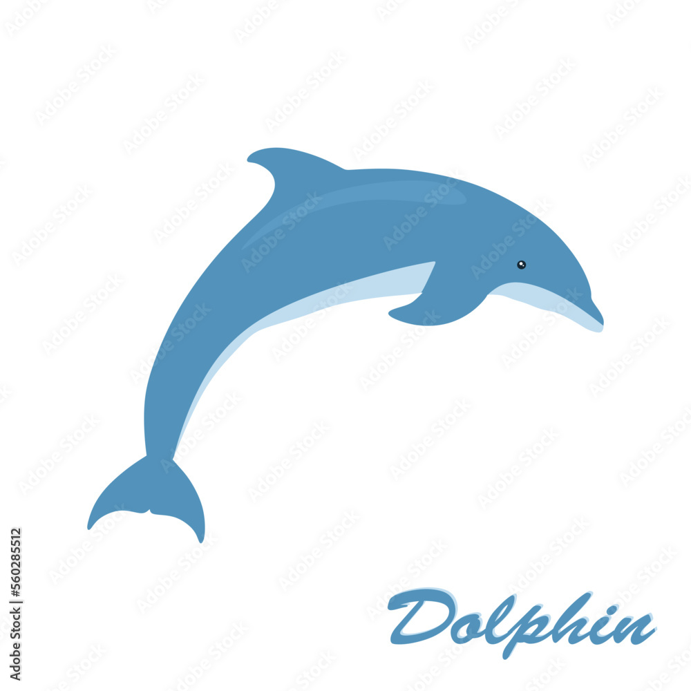 Fototapeta premium Dolphin flat illustration. cute dolphin jumping isolated on white background. vector illustration