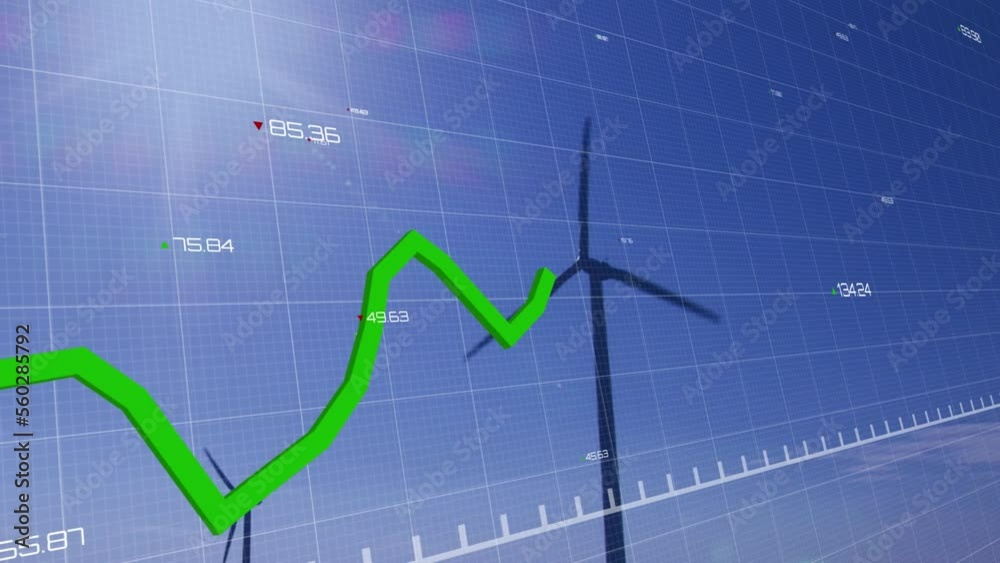 Animation of green line, data processing over wind turbine Animation of green line, data processing over wind turbine