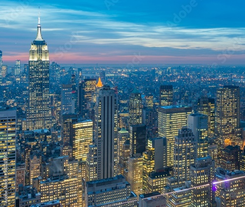 View of New York Manhattan during sunset hours