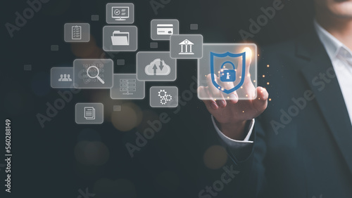 businessman connected network with virtual icon,internet security concept, cyber security online, digital security unlocking or encryption, secure login authorization,Protecting data from theft