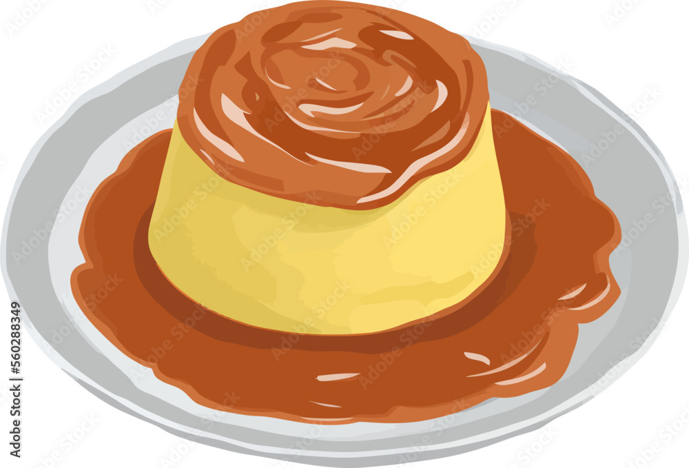 carame pudding on white plate digital illustration carame pudding on white plate digital illustration