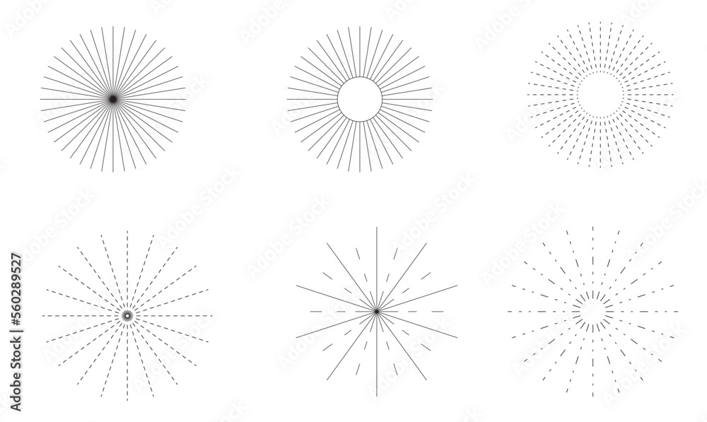 Obraz premium Black sunburst vector set. Set of black vector sunburst. Sun flares vector collection. Sunburst black vector.