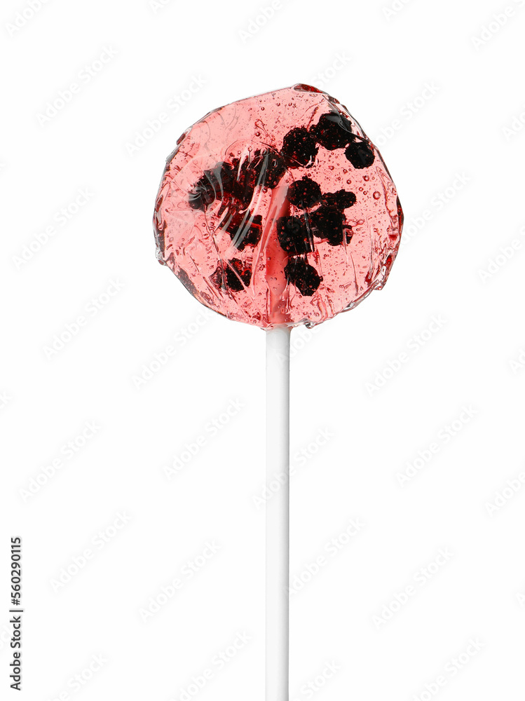 Sweet colorful lollipop with berries isolated on white Sweet colorful lollipop with berries isolated on white