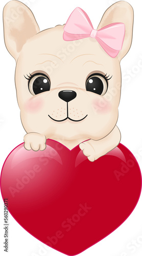 French Bulldog and Heart Valentine's day