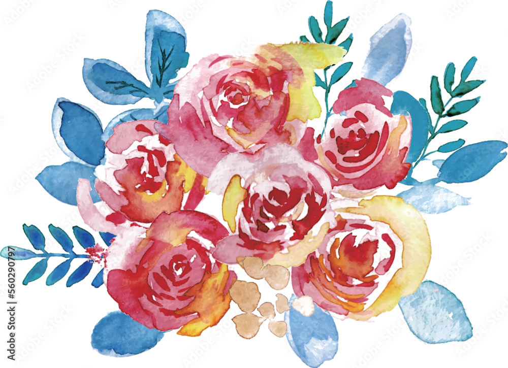 オーダーペイント　薔薇とマーガレット　水彩画　原画 オーダーペイント 薔薇とマーガレット 水彩画 原画