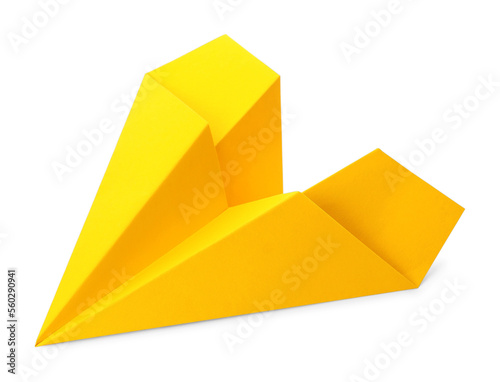 Handmade yellow paper plane isolated on white