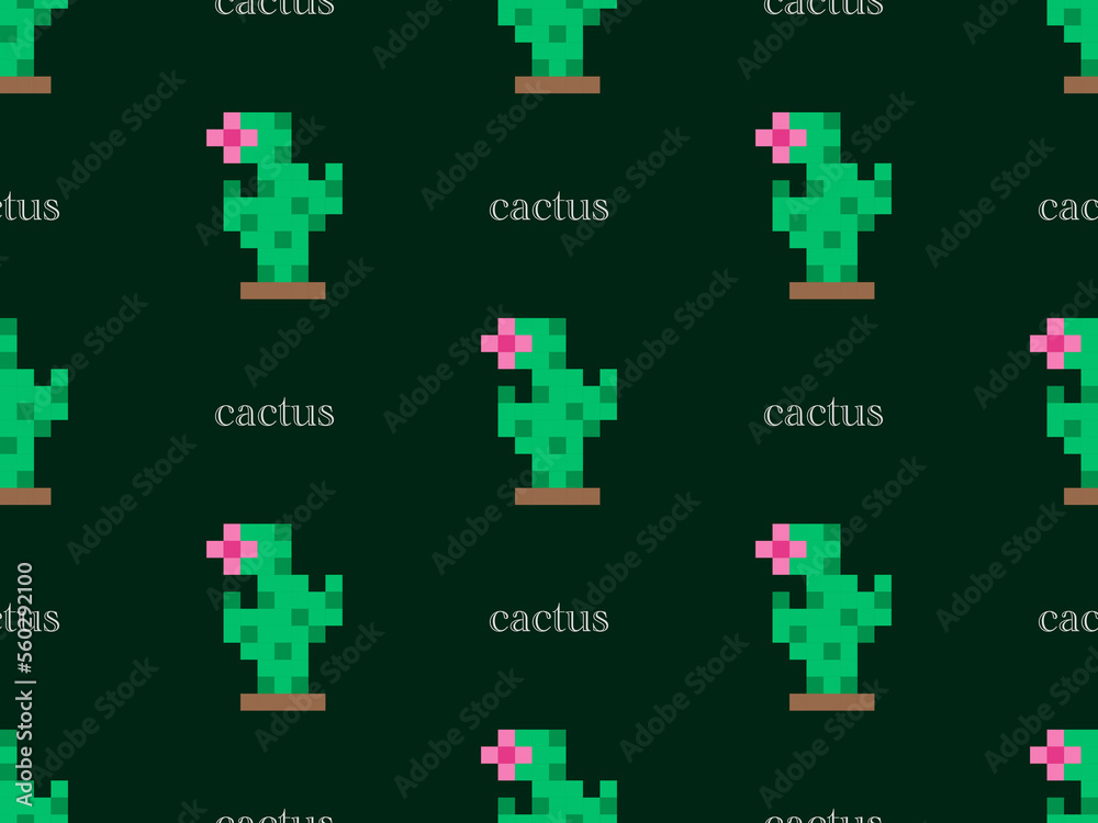 Cactus cartoon character seamless pattern on green background