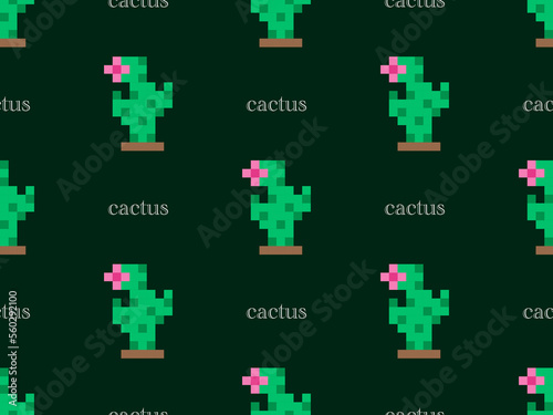 Cactus cartoon character seamless pattern on green background