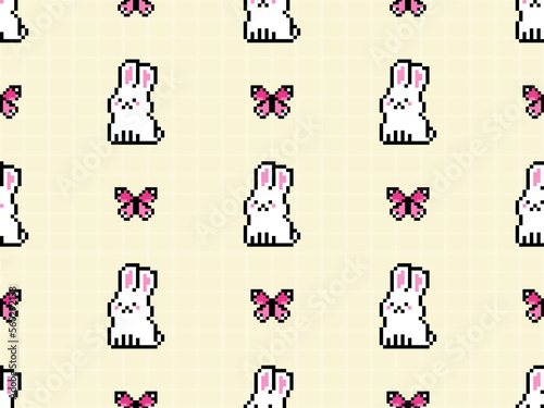 Rabbit cartoon character seamless pattern on yellow background