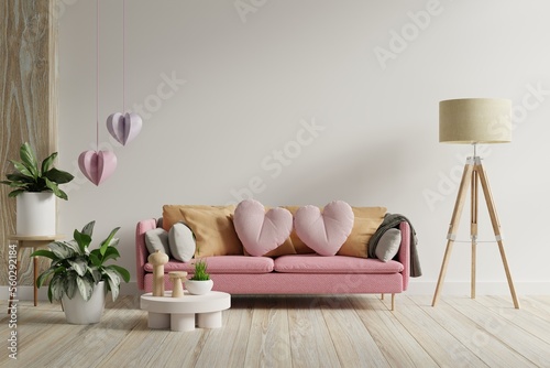 Valentine interior room have pink sofa and home decor for valentine s day.