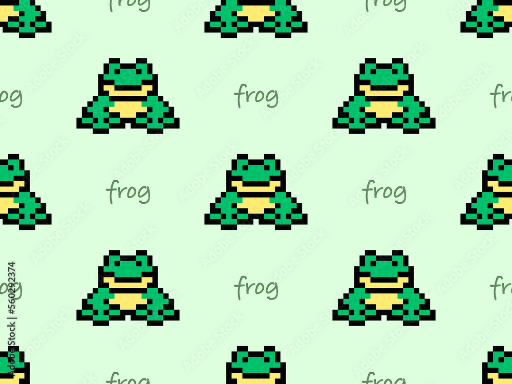 Obraz premium Frog cartoon character seamless pattern on green background