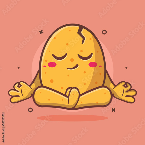 calm egg character mascot with yoga meditation pose isolated cartoon in flat style design