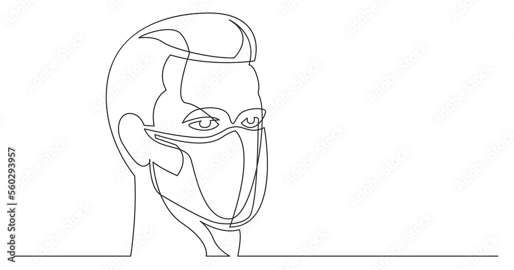 continuous line drawing handsome man wearing face mask - PNG image with ...