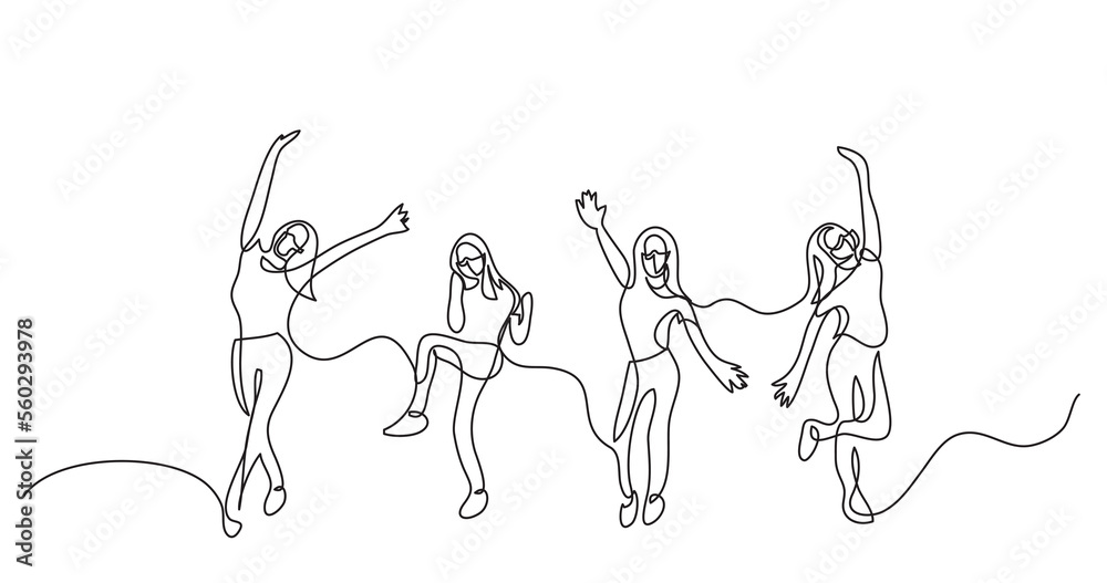 continuous line drawing happy cheering team of girls wearing face mask - PNG image with transparent background continuous line drawing happy cheering team of girls wearing face mask - PNG image with transparent background