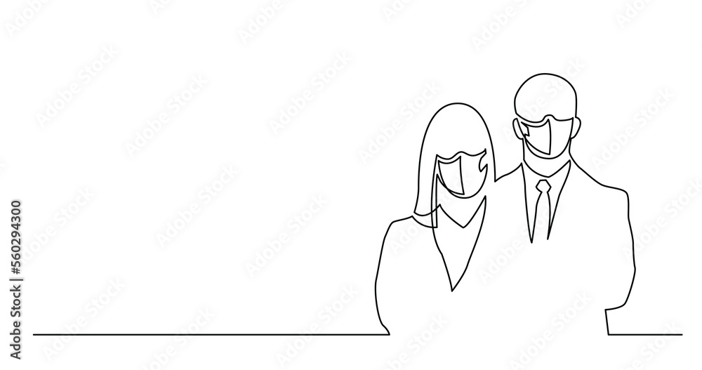 continuous line drawing of couple of business people wearing face mask - PNG image with transparent background continuous line drawing of couple of business people wearing face mask - PNG image with transparent background