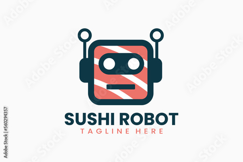 Flat modern template sushi robot logo concept vector illustration