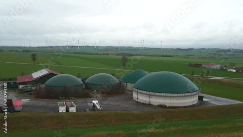 Renewable Energy from Biomass: An Aerial Perspective of a Biogas Plant and Farm photo