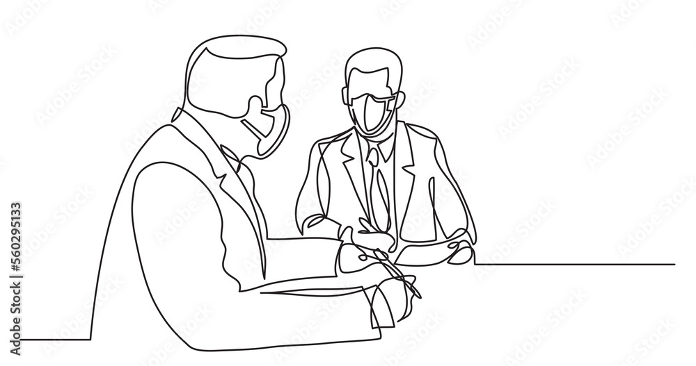 two business negotiators talking about work contract wearing face mask - PNG image with transparent background
