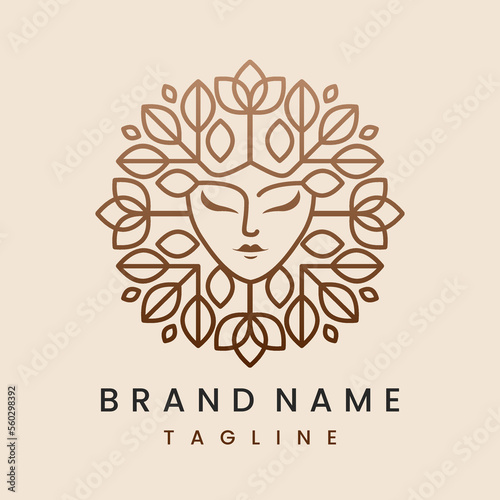 Circle ornament natural beauty woman face logo design