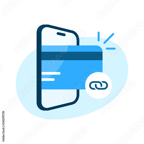 link, connect bank account, debit card to the smartphone app concept illustration flat design vector eps10. modern graphic element for landing page, empty state ui, infographic, icon