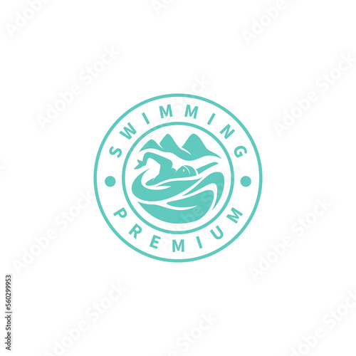 swimming sport stamp emblem badge logo design
