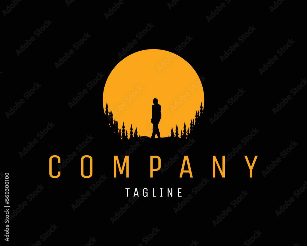 simple silhouette mountain climber logo. amazing sunset view. Best for badges, emblems, design stickers, t-shirts, icons and the mountaineering lover industry. available eps 10.