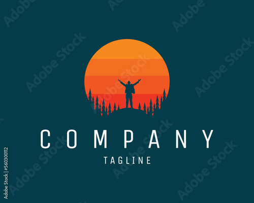 simple silhouette mountain climber logo. amazing sunset view. Best for badges, emblems, design stickers, t-shirts, icons and the mountaineering lover industry. available eps 10.