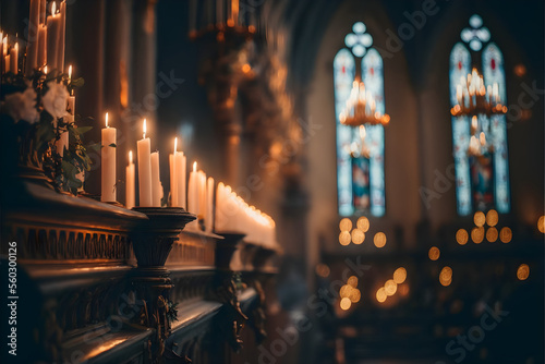 interior of the church of the holy sepulchre, candlemas day, candels inside a church  photo