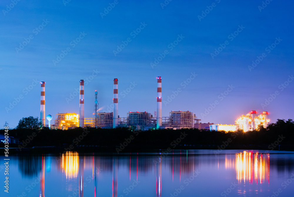 Coal-fired power plant at night