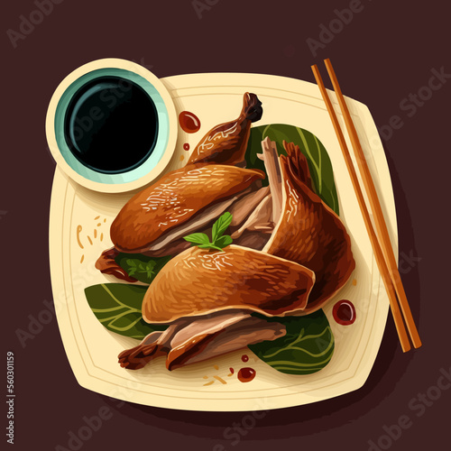 Chinese Food Peking Roast Duck. delicious asian cuisine flat vector