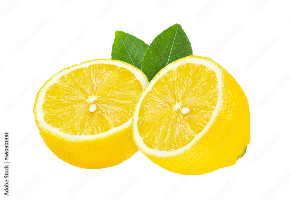 lemon with leaf on transparent png